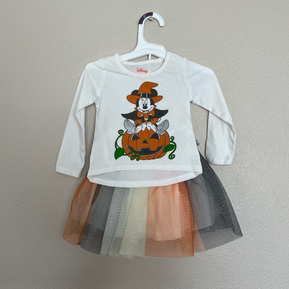 Disney Minnie Mouse Halloween Shirt Tutu Skirt Outfit Set Pumpkin Witch